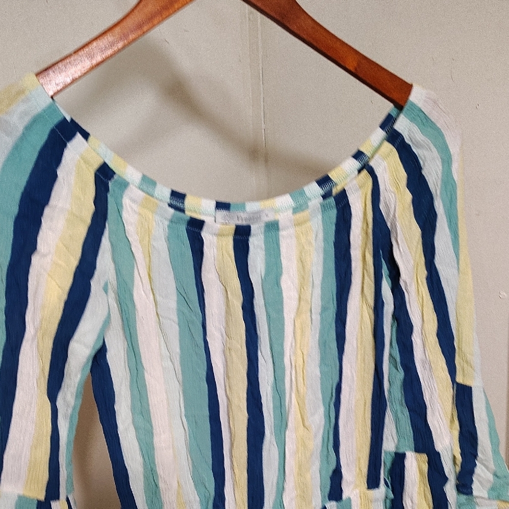 Blue and Yellow Striped Off-Shoulder Jumpsuit - Picture 6 of 8